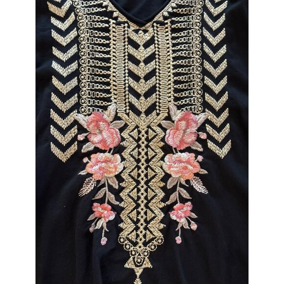 Johnny Was Rianne Knit Drape Top Black With Embroidered Floral Design Size XS - Picture 6 of 9